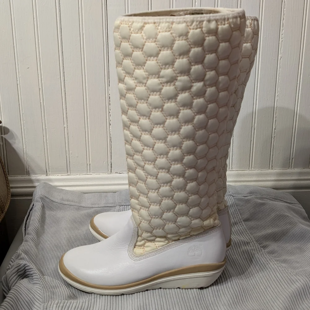 Timberland Kickadillaquilt Size 6 Boots White Leather 14In Vintage - Picture 6 of 14